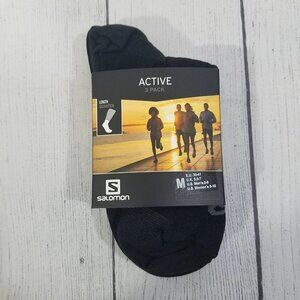 Salomon Active 3 Pack Quarter Length Socks Medium Mens 6-8 (Womens 8-10) Black